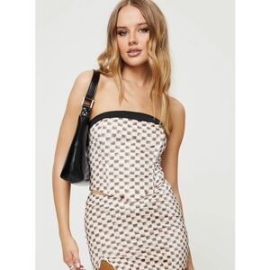 Princess Polly Cazale Strapless Top Brown Check